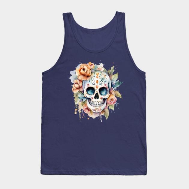 Flower Skull Watercolor Tank Top by SOS@ddicted